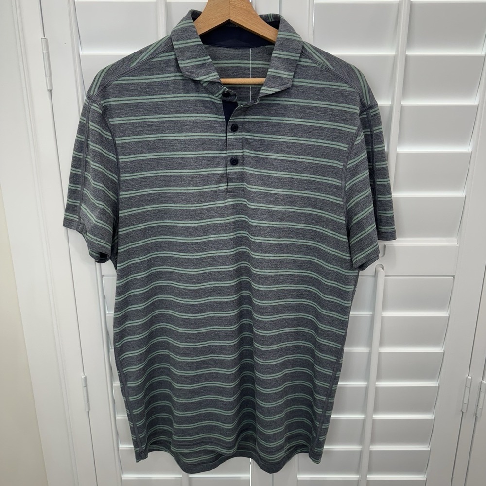 Lululemon Polo Shirt‎ Gray Stripe Luxtreme Golf Athletic Men L